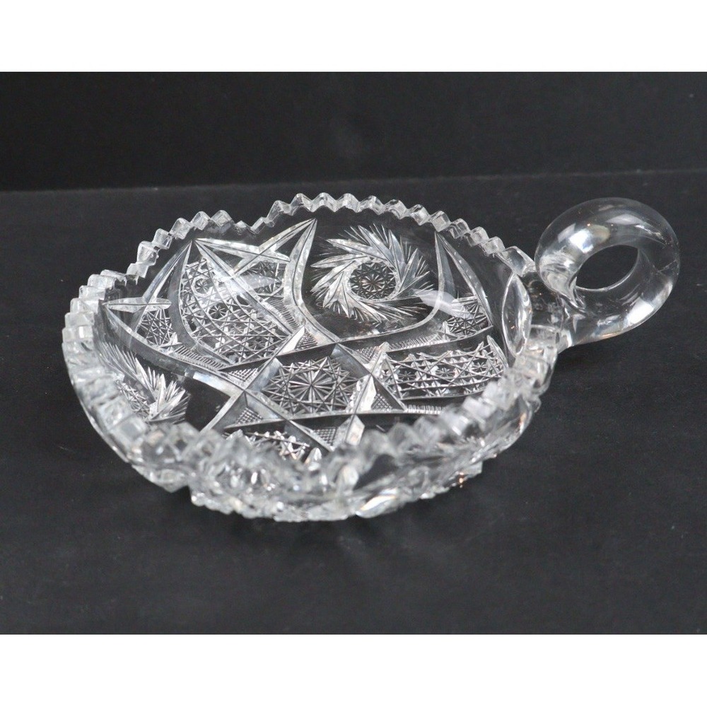Antique ABP Cut Glass Nappy Candy Dish Handle American Brilliant Period